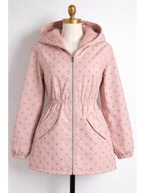 🌸 Pink Polka Dot Hooded Jacket / Raincoat – Fully Lined 🌸
